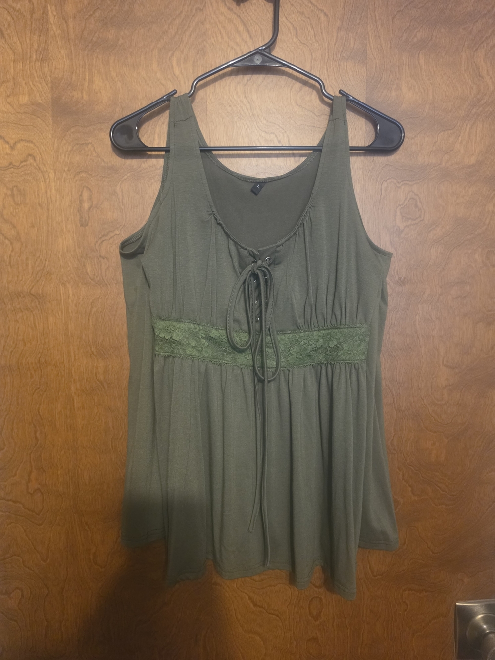 Women's Olive Green Lace-Trim Cold Shoulder Top NWOT